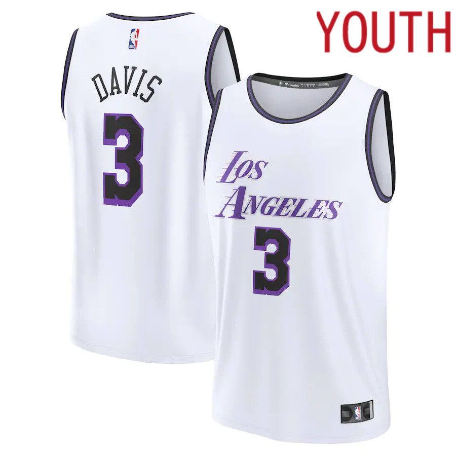 Youth Los Angeles Lakers #3 Anthony Davis Fanatics Branded White City Edition 2022-23 Fastbreak NBA Jersey